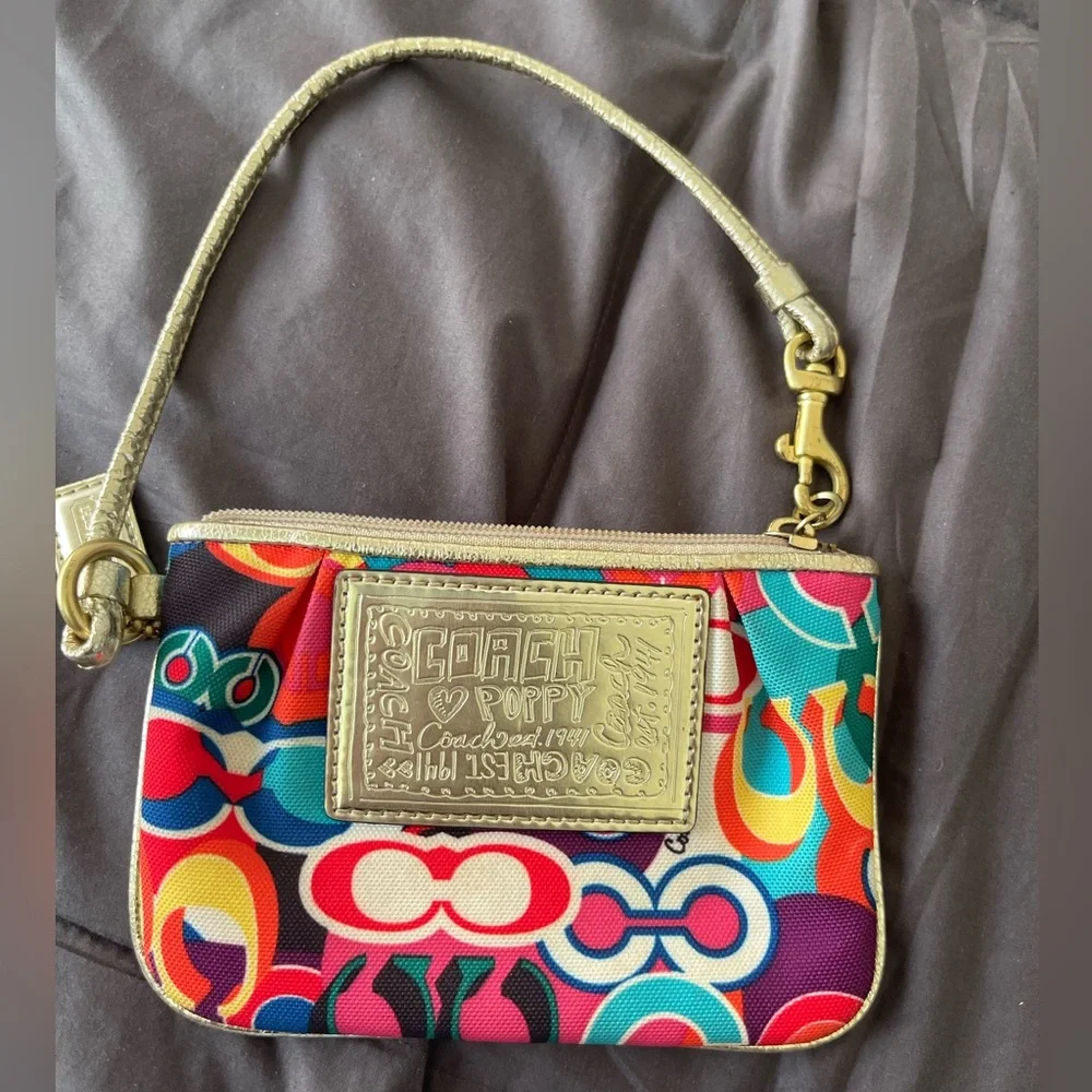 COACH - Mini Wristlet - Wallet- Vibrant Multicolor- Canvas - Picture 2 of 16